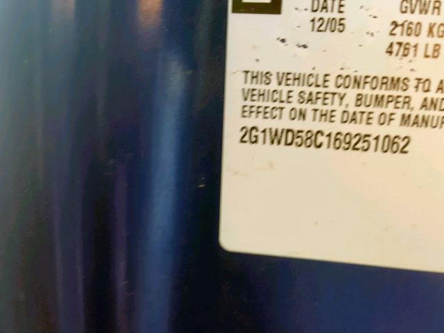 2G1WD58C169251062 - 2006 CHEVROLET IMPALA SUP Көк фото 10