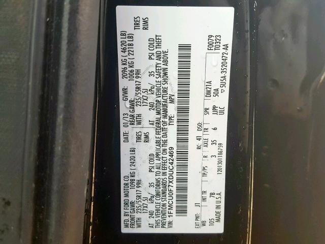 1FMCU0F7XDUC42469 - 2013 FORD ESCAPE S BLACK photo 10