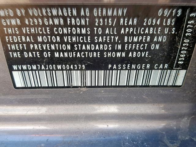 WVWDM7AJ0EW004379 - 2014 VOLKSWAGEN GOLF 灰色 照片 10