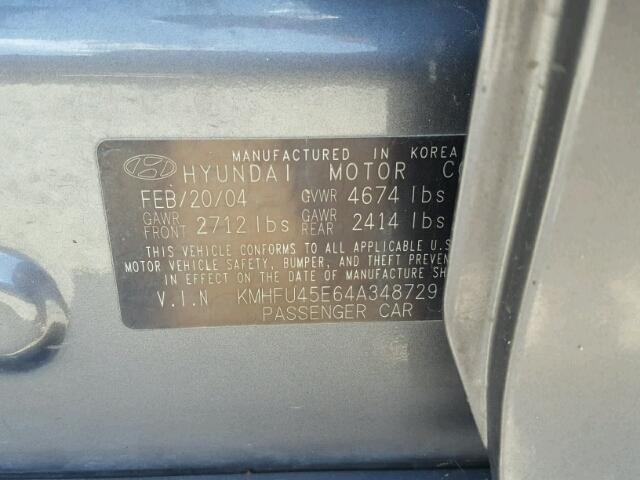 KMHFU45E64A348729 - 2004 HYUNDAI XG 350 GRAY photo 10