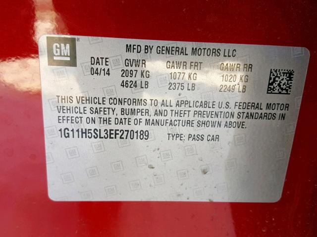 1G11H5SL3EF270189 - 2014 CHEVROLET MALIBU LTZ წითელი ფოტო 10