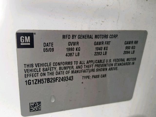 1G1ZH57B29F249343 - 2009 CHEVROLET MALIBU 1LT თეთრი ფოტო 10