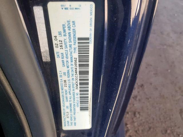 3VWCK31C34M416562 - 2004 VOLKSWAGEN NEW BEETLE Mavi foto 10