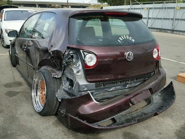 WVWFV71K37W009724 - 2007 VOLKSWAGEN NEW GTI FA MAROON photo 3