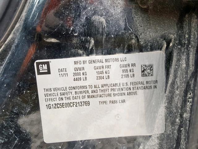 1G1ZC5E00CF213769 - 2012 CHEVROLET MALIBU 1LT შავი ფოტო 10