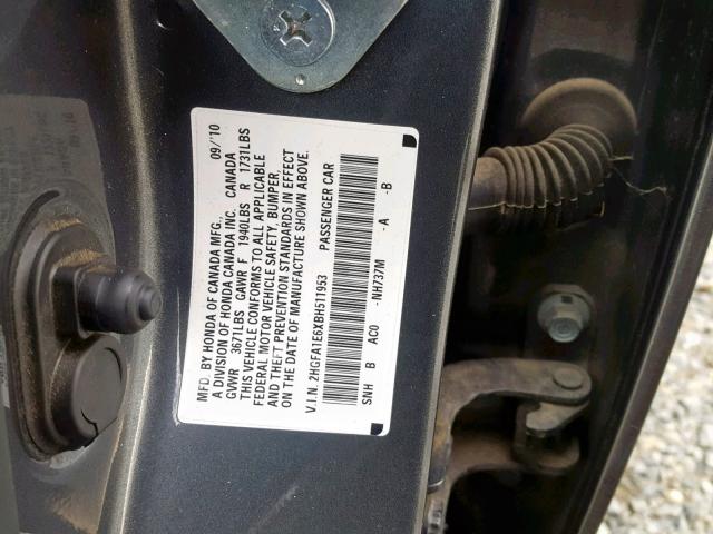 2HGFA1E6XBH511953 - 2011 HONDA CIVIC LX-S GRAY photo 10