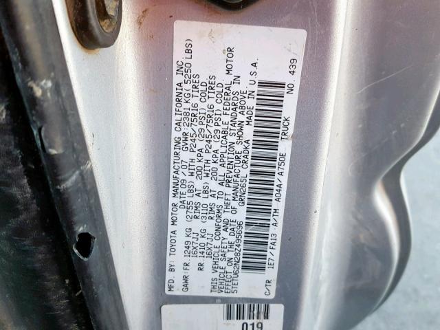 5TETU62N28Z495696 - 2008 TOYOTA TACOMA PRE SILVER photo 10