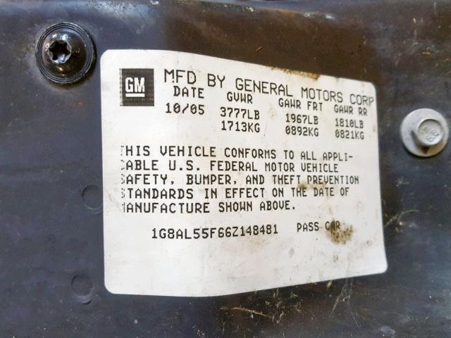 1G8AL55F66Z148481 - 2006 SATURN ION LEVEL BLACK photo 10