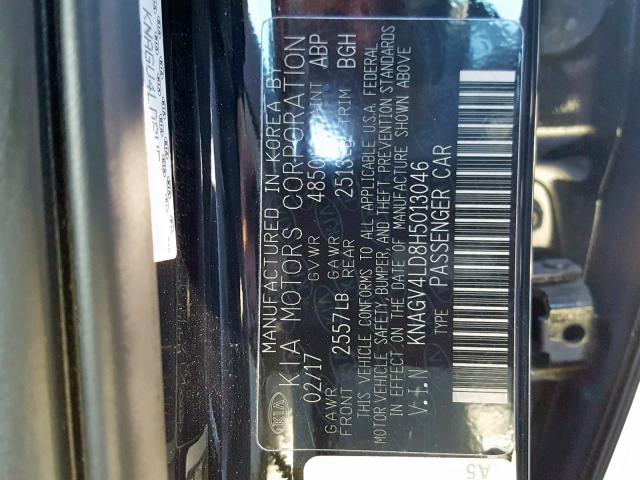 KNAGV4LD8H5013046 - 2017 KIA OPTIMA PLU BLACK photo 10