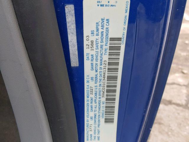 3VWCD31C34M413123 - 2004 VOLKSWAGEN NEW BEETLE BLUE photo 10