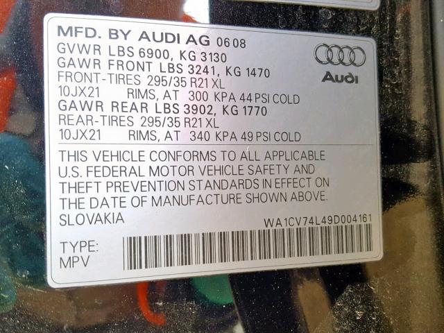 WA1CV74L49D004161 - 2009 AUDI Q7 4.2 QUA BLACK photo 10