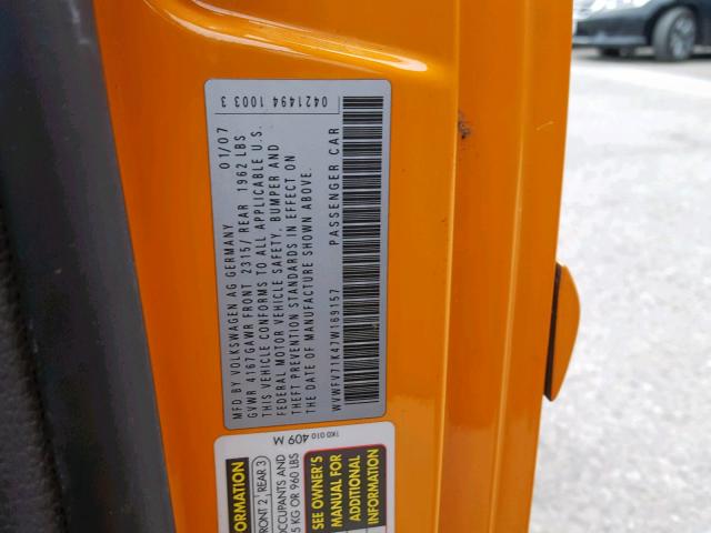 WVWFV71K47W169157 - 2007 VOLKSWAGEN NEW GTI FA ORANGE photo 10