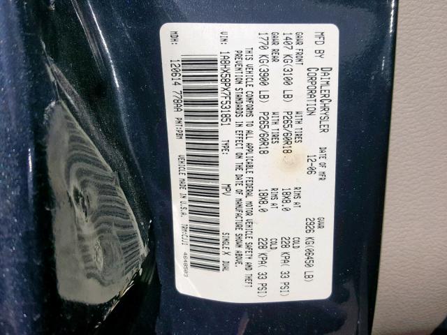 1A8HX58PX7F531851 - 2007 CHRYSLER ASPEN LIMI BLUE photo 10