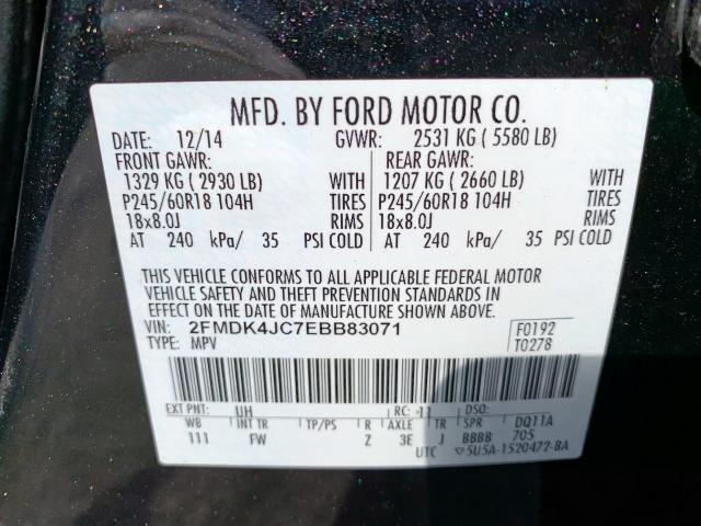 2FMDK4JC7EBB83071 - 2014 FORD EDGE SEL BLACK photo 10