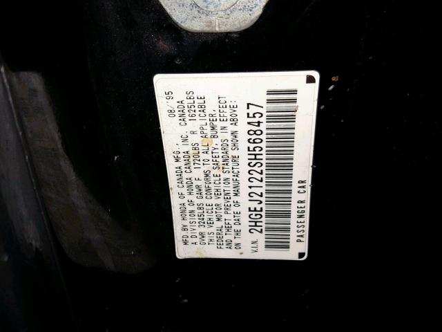 2HGEJ2122SH568457 - 1995 HONDA CIVIC DX BLACK photo 10