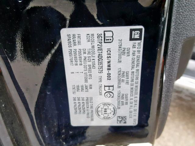 3GTP2VE74DG357579 - 2013 GMC SIERRA K15 BLACK photo 10