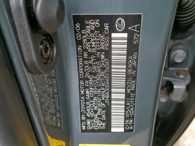 JTHBA30G665176047 - 2006 LEXUS ES 330 GRAY photo 10