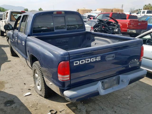 1B7HL38X02S522163 - 2002 DODGE DAKOTA QUA BLUE photo 3