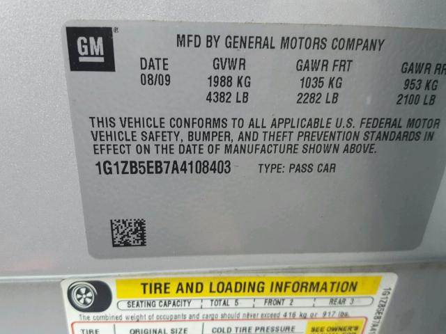 1G1ZB5EB7A4108403 - 2010 CHEVROLET MALIBU LS SILVER photo 10