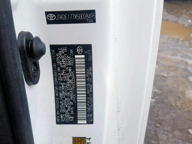 JTKDE177X50028495 - 2005 TOYOTA SCION TC თეთრი ფოტო 10