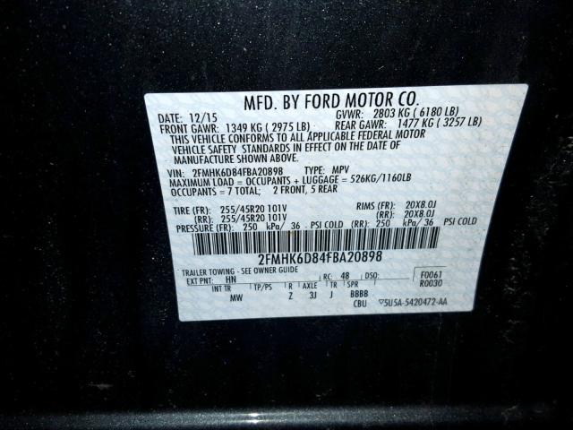 2FMHK6D84FBA20898 - 2015 FORD FLEX LIMIT GRAY photo 10