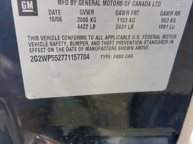 2G2WP552771157704 - 2007 PONTIAC GRAND PRIX BLACK photo 10