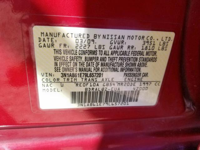 3N1AB61E79L657201 - 2009 NISSAN SENTRA 2.0 RED photo 10