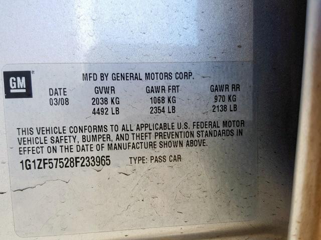 1G1ZF57528F233965 - 2008 CHEVROLET MALIBU HYB 棕色 照片 10