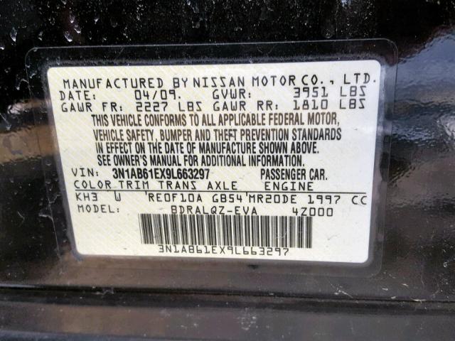 3N1AB61EX9L663297 - 2009 NISSAN SENTRA 2.0 BLACK photo 10