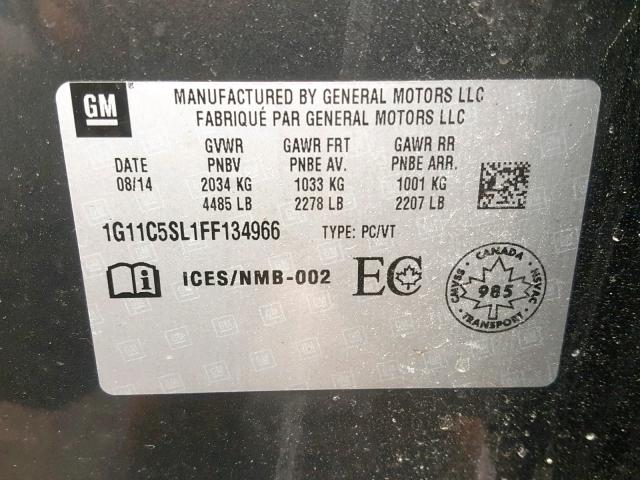 1G11C5SL1FF134966 - 2015 CHEVROLET MALIBU 1LT 灰色 照片 10