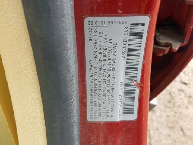 WVWTH63B63P115185 - 2003 VOLKSWAGEN PASSAT GLX 勃艮第红 照片 10