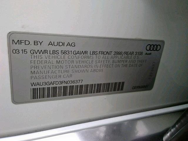 WAU3GAFD3FN036377 - 2015 AUDI A8 L QUATT WHITE photo 10