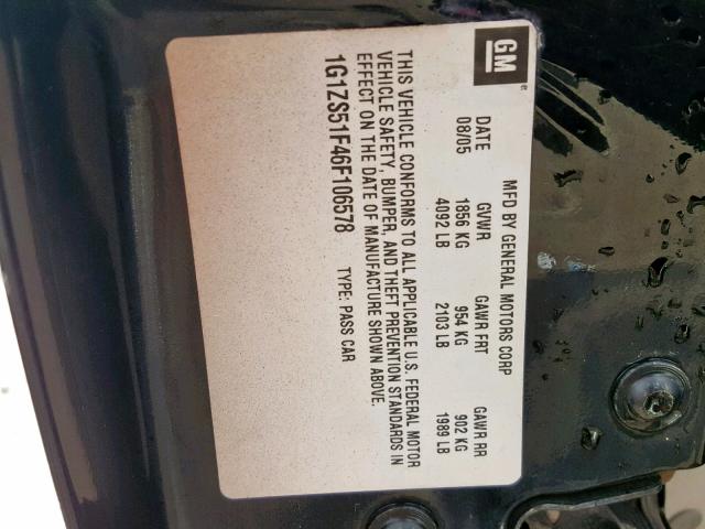 1G1ZS51F46F106578 - 2006 CHEVROLET MALIBU LS ORANGE photo 10