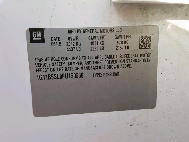 1G11B5SL0FU150638 - 2015 CHEVROLET MALIBU LS WHITE photo 10