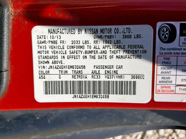 JN1AZ4EH1EM632458 - 2014 NISSAN 370Z BASE RED photo 10