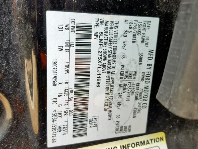 5LMFL275X7LJ11686 - 2007 LINCOLN NAVIGATOR Qara foto 10