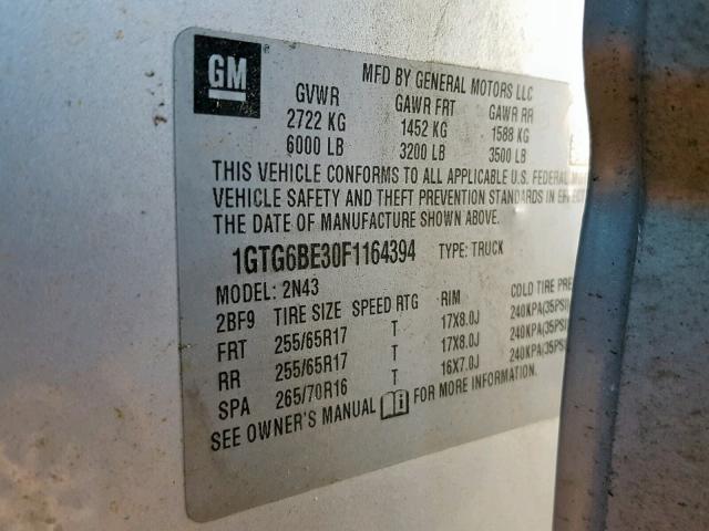 1GTG6BE30F1164394 - 2015 GMC CANYON SLE SILVER photo 10