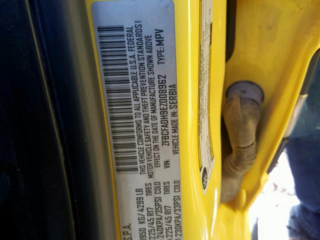 ZFBCFADH9EZ008962 - 2014 FIAT 500L TREKK YELLOW photo 10