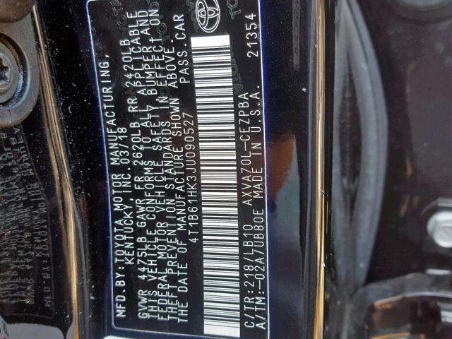 4T1B61HK3JU090527 - 2018 TOYOTA CAMRY XSE BLACK photo 10