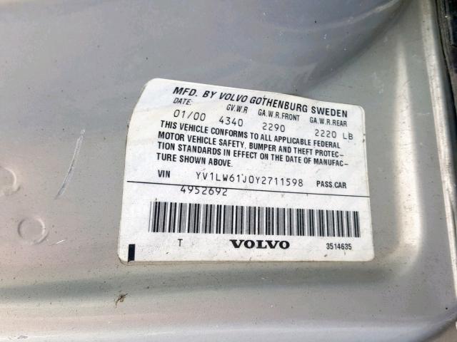 YV1LW61J0Y2711598 - 2000 VOLVO V70 BASE SILVER photo 10