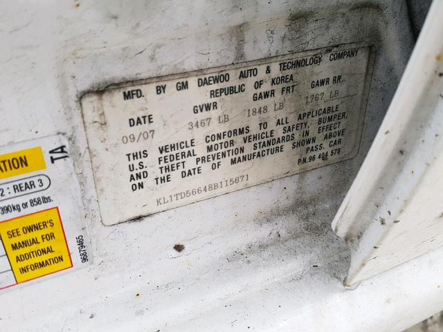 KL1TD56648B115671 - 2008 CHEVROLET AVEO BASE Ақ фото 10