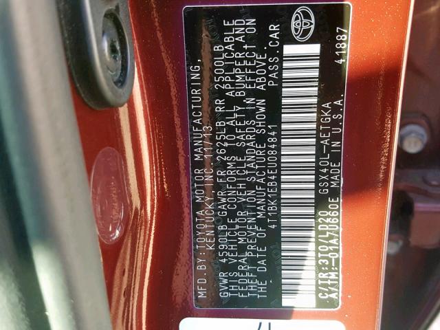 4T1BK1EB4EU084841 - 2014 TOYOTA AVALON BAS MAROON photo 10