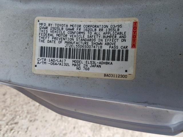 JT2EL55D6S0074718 - 1995 TOYOTA TERCEL STD BLUE photo 10