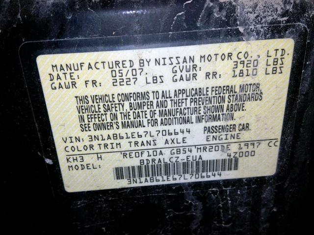 3N1AB61E67L706644 - 2007 NISSAN SENTRA 2.0 BLACK photo 10