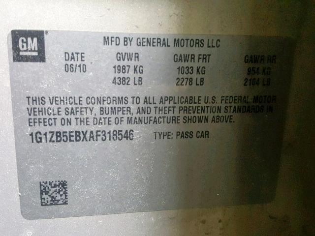 1G1ZB5EBXAF318546 - 2010 CHEVROLET MALIBU LS TAN photo 10