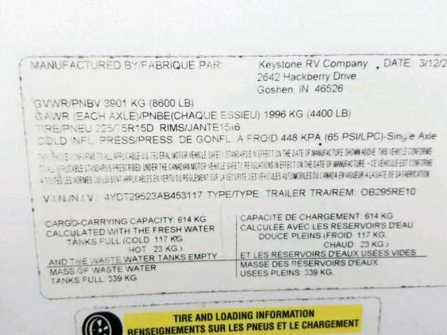 4YDT29523AB453117 - 2010 OUTB TRAVEL TRL WHITE photo 10