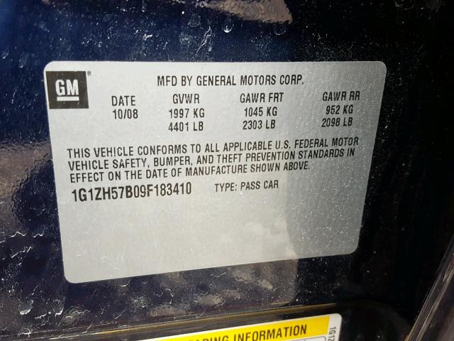 1G1ZH57B09F183410 - 2009 CHEVROLET MALIBU 1LT 蓝色 照片 10