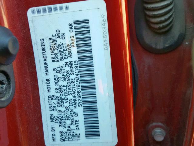 5Y2SP67819Z411919 - 2009 PONTIAC VIBE RED photo 10