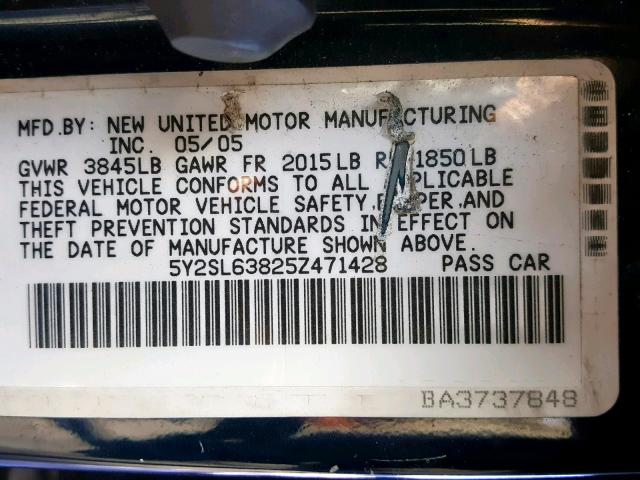 5Y2SL63825Z471428 - 2005 PONTIAC VIBE BLUE photo 10