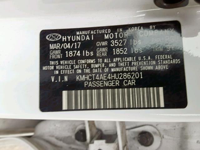 KMHCT4AE4HU286201 - 2017 HYUNDAI ACCENT SE WHITE photo 10